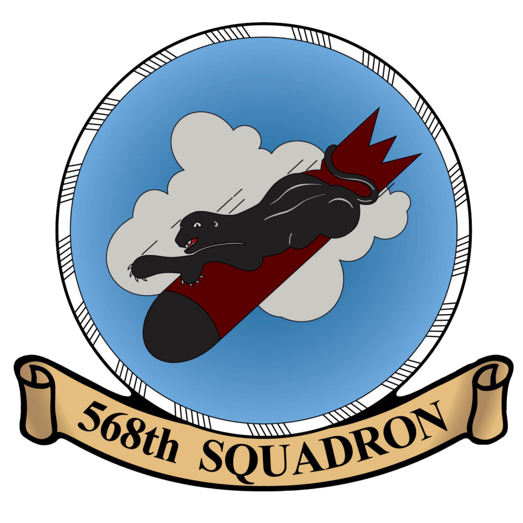 the insignia of the 568th squadron, a panther riding on a bomb