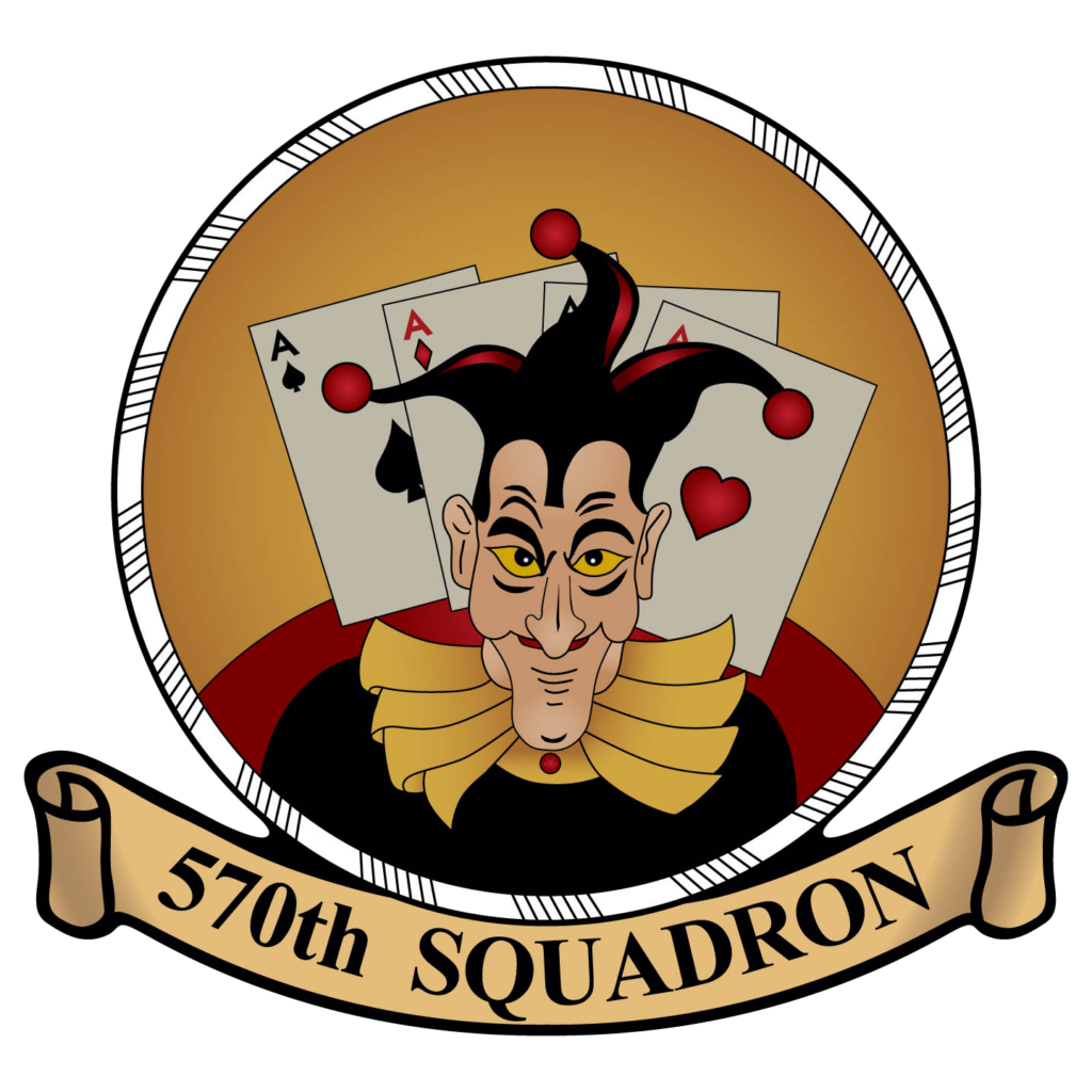 the 570th squadron insignia, a joker with playing cards