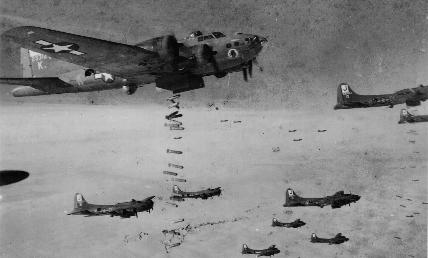 b-17 flying fortresses dropping bombs
