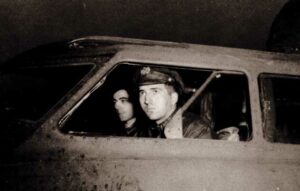 picture of pilot Bruce Riley in the cabin of B-17 Norma J